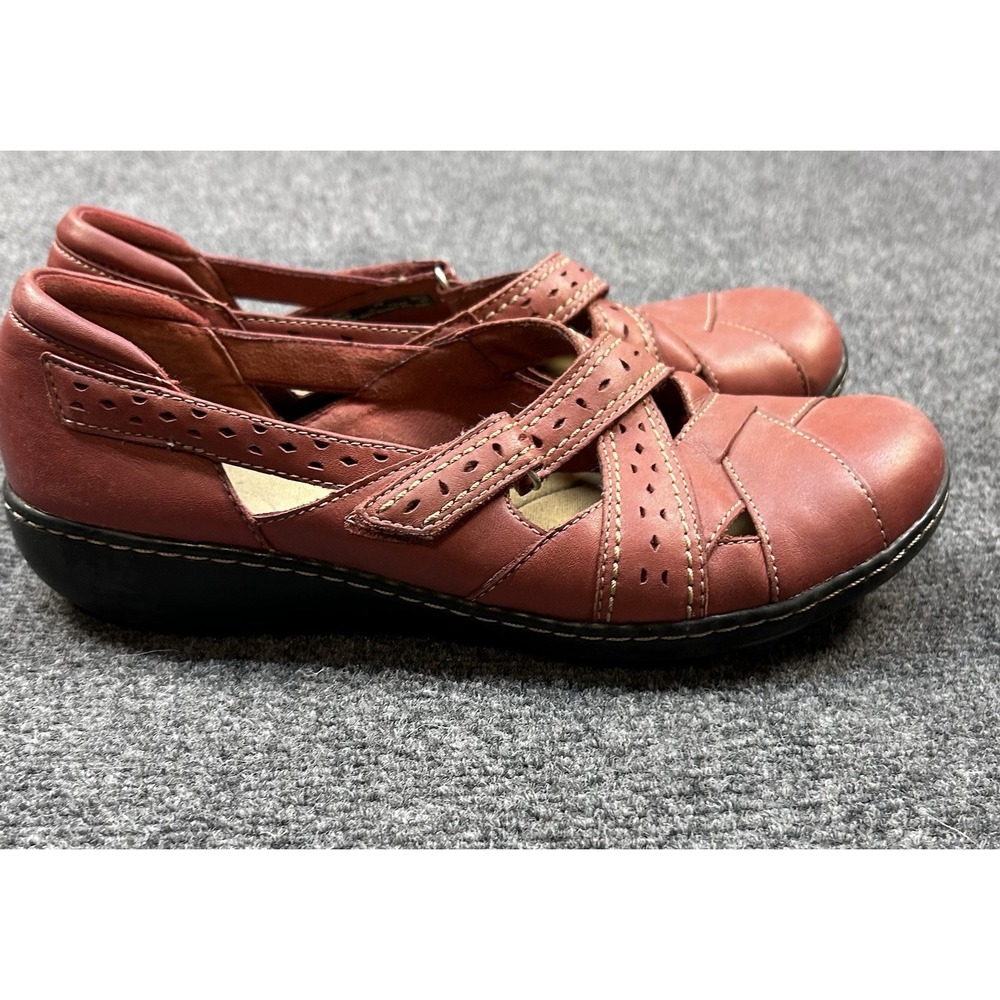 Clarks Ashland Spin Red Leather Bendables Shoes Flats 9W Comfort Straps Casual